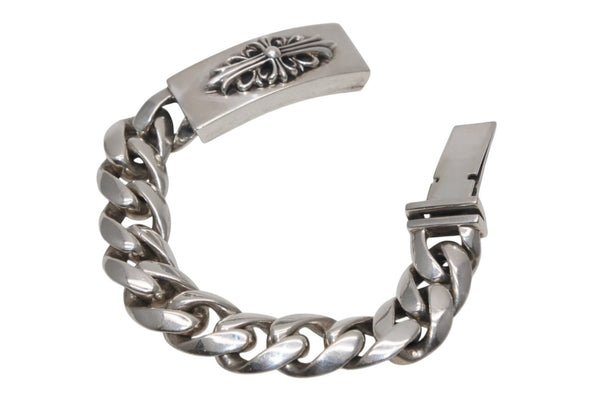極美品 CHROME HEARTS クロムハーツ ID FLORAL CRS フローラルクロス IDブレスレット 重量約110.8g クラシックチェーン 11リンク 中古 4b012082