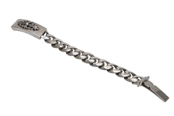 極美品 CHROME HEARTS クロムハーツ ID FLORAL CRS フローラルクロス IDブレスレット 重量約110.8g クラシックチェーン 11リンク 中古 4b012082