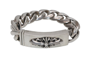 極美品 CHROME HEARTS クロムハーツ ID FLORAL CRS フローラルクロス IDブレスレット 重量約110.8g クラシックチェーン 11リンク 中古 4b012082