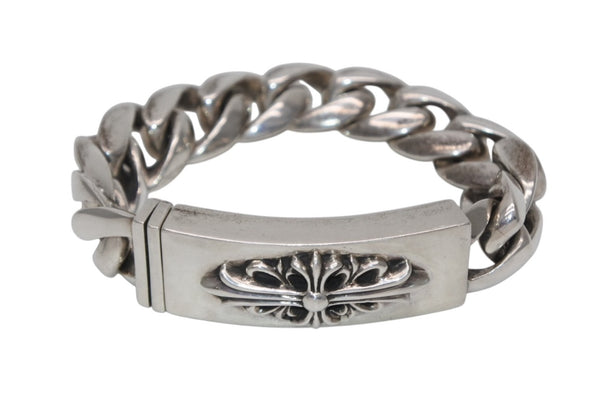 極美品 CHROME HEARTS クロムハーツ ID FLORAL CRS フローラルクロス IDブレスレット 重量約110.8g クラシックチェーン 11リンク 中古 4b012082