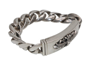 極美品 CHROME HEARTS クロムハーツ ID FLORAL CRS フローラルクロス IDブレスレット 重量約110.8g クラシックチェーン 11リンク 中古 4b012082