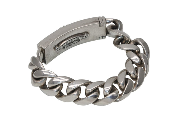 極美品 CHROME HEARTS クロムハーツ ID FLORAL CRS フローラルクロス IDブレスレット 重量約110.8g クラシックチェーン 11リンク 中古 4b012082