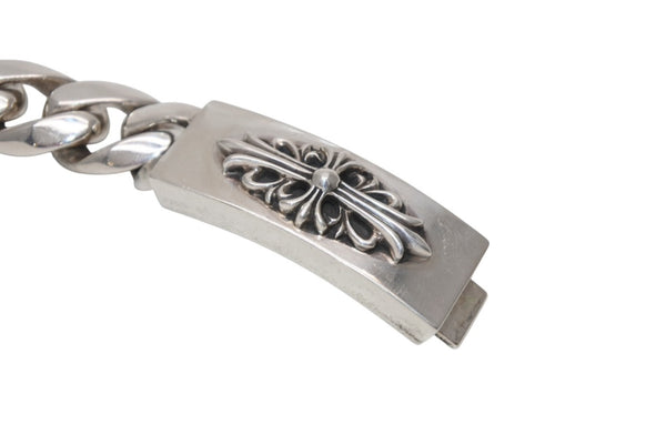 極美品 CHROME HEARTS クロムハーツ ID FLORAL CRS フローラルクロス IDブレスレット 重量約110.8g クラシックチェーン 11リンク 中古 4b012082