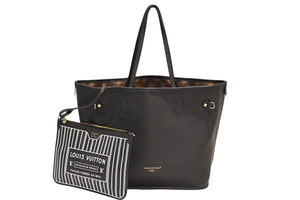 新品同様品 LOUIS VUITTON ルイ ヴィトン ネヴァーフル インサイドアウトMM リバーシブル トートバッグ M11946 ブラック ブラウン カーフスキン ゴールド金具 中古 4b012122