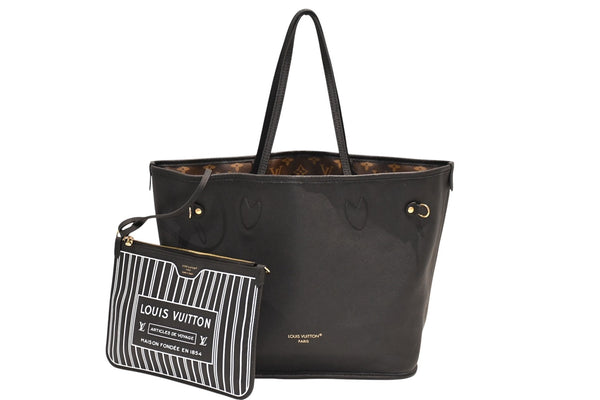 新品同様品 LOUIS VUITTON ルイ ヴィトン ネヴァーフル インサイドアウトMM リバーシブル トートバッグ M11946 ブラック ブラウン カーフスキン ゴールド金具 中古 4b012122