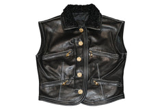 VERSACE ヴェルサーチ ヴィンテージ ムートン レザー ベスト ブラック 美品 中古 4b012160