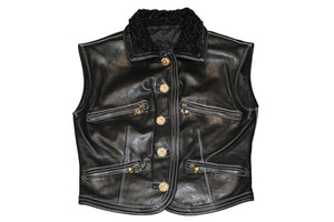 VERSACE ヴェルサーチ ヴィンテージ ムートン レザー ベスト ブラック 美品 中古 4b012160