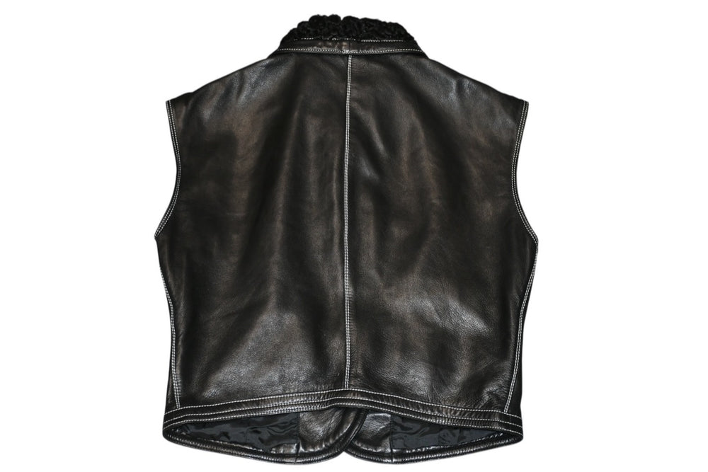 VERSACE ヴェルサーチ ヴィンテージ ムートン レザー ベスト ブラック 美品 中古 4b012160