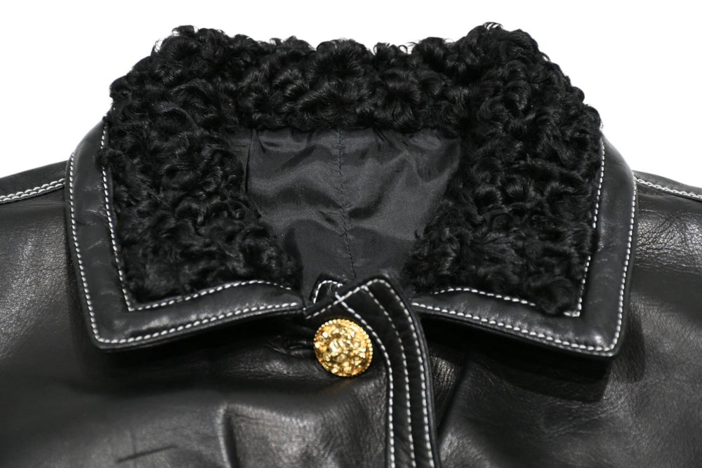 VERSACE ヴェルサーチ ヴィンテージ ムートン レザー ベスト ブラック 美品 中古 4b012160