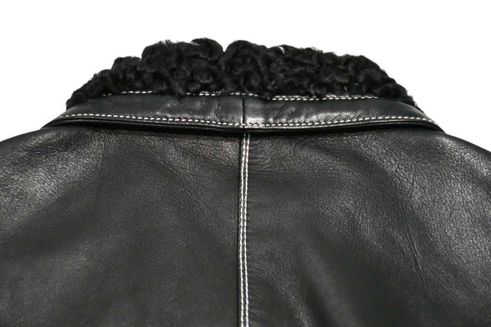 VERSACE ヴェルサーチ ヴィンテージ ムートン レザー ベスト ブラック 美品 中古 4b012160