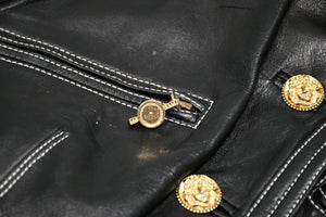 VERSACE ヴェルサーチ ヴィンテージ ムートン レザー ベスト ブラック 美品 中古 4b012160