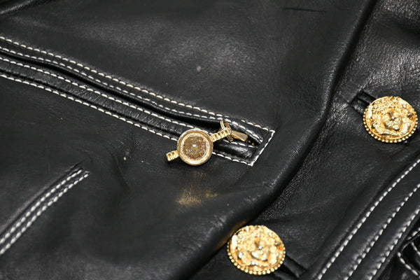 VERSACE ヴェルサーチ ヴィンテージ ムートン レザー ベスト ブラック 美品 中古 4b012160