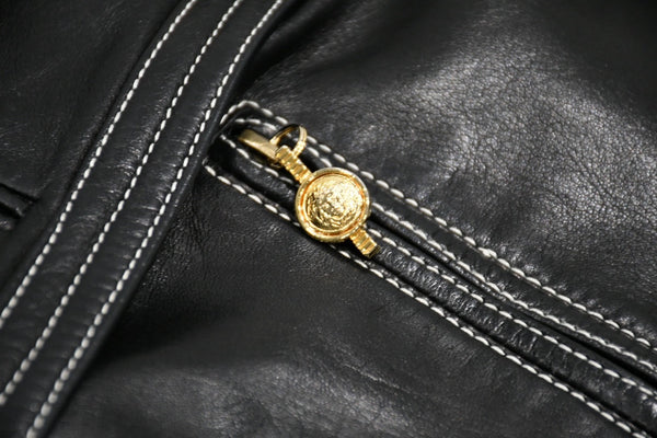 VERSACE ヴェルサーチ ヴィンテージ ムートン レザー ベスト ブラック 美品 中古 4b012160