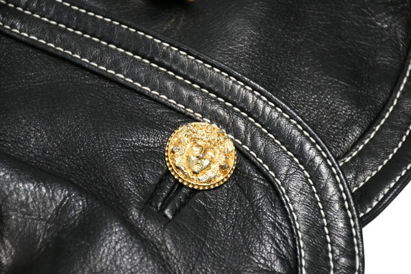 VERSACE ヴェルサーチ ヴィンテージ ムートン レザー ベスト ブラック 美品 中古 4b012160
