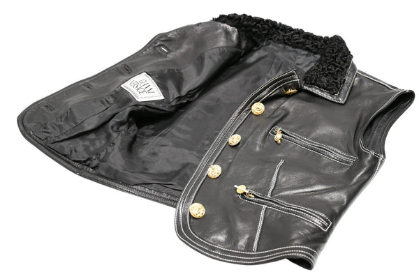 VERSACE ヴェルサーチ ヴィンテージ ムートン レザー ベスト ブラック 美品 中古 4b012160