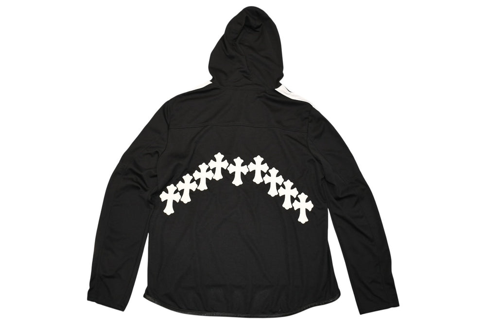 極美品 CHROME HEARTS クロムハーツ メッシュトラックフーディー サイズL アフターセメタリークロスパッチ 9パッチ クロスボール 中古 4b012191