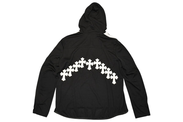 極美品 CHROME HEARTS クロムハーツ メッシュトラックフーディー サイズL アフターセメタリークロスパッチ 9パッチ クロスボール 中古 4b012191