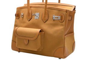 新品未使用 HERMES エルメス バーキンカーゴ 25 ハンドバッグ Z刻印 セサミ シルバー金具 中古 4b012218