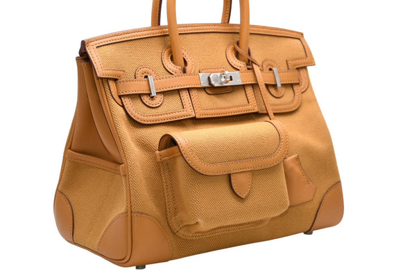 新品未使用 HERMES エルメス バーキンカーゴ 25 ハンドバッグ Z刻印 セサミ シルバー金具 中古 4b012218