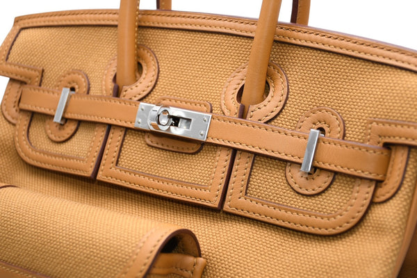 新品未使用 HERMES エルメス バーキンカーゴ 25 ハンドバッグ Z刻印 セサミ シルバー金具 中古 4b012218