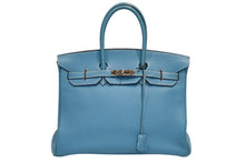 画像をギャラリービューアに読み込む, 極美品 HERMES エルメス BIRKIN バーキン35 ブルージーン シルバー金具 トゴ ハンドバッグ □G刻印 中古 4b012225