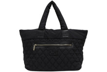 Load image into Gallery viewer, CHANEL シャネル コココクーン MM トートバッグ A48611 13番台 ココマーク ナイロン レザー ブラック シルバー金具 美品 中古 4b012248