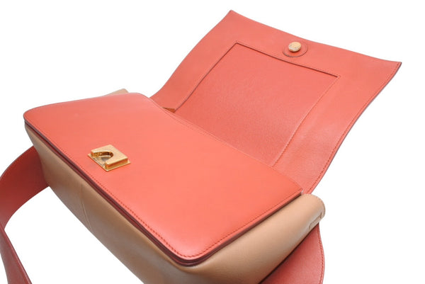 極美品 CELINE セリーヌ フレームショルダーバッグ バイカラー レザー レッド ブラウン ゴールド金具 中古 4b012255