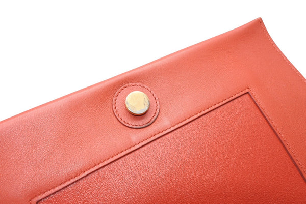 極美品 CELINE セリーヌ フレームショルダーバッグ バイカラー レザー レッド ブラウン ゴールド金具 中古 4b012255