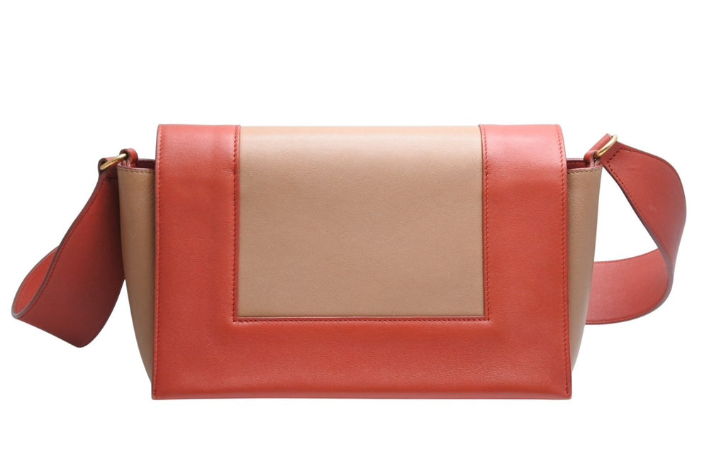 極美品 CELINE セリーヌ フレームショルダーバッグ バイカラー レザー レッド ブラウン ゴールド金具 中古 4b012255
