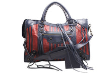 Load image into Gallery viewer, BALENCIAGA バレンシアガ クラシック シティ ハンドバッグ 2WAY 002123 レザー ネイビー レッド アンティークブラック金具 美品 中古 4b012489