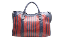 Load image into Gallery viewer, BALENCIAGA バレンシアガ クラシック シティ ハンドバッグ 2WAY 002123 レザー ネイビー レッド アンティークブラック金具 美品 中古 4b012489