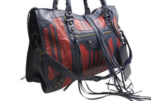 Load image into Gallery viewer, BALENCIAGA バレンシアガ クラシック シティ ハンドバッグ 2WAY 002123 レザー ネイビー レッド アンティークブラック金具 美品 中古 4b012489