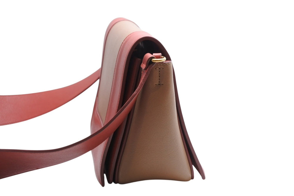 Very good condition CELINE frame shoulder bag bicolor leather red brown gold hardware used 4b012255