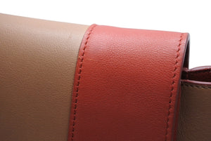 極美品 CELINE セリーヌ フレームショルダーバッグ バイカラー レザー レッド ブラウン ゴールド金具 中古 4b012255