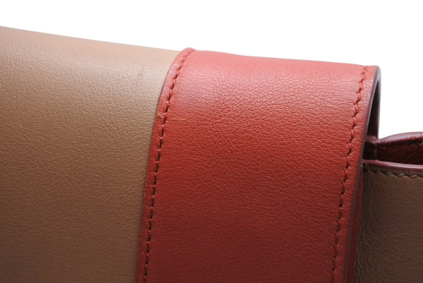 極美品 CELINE セリーヌ フレームショルダーバッグ バイカラー レザー レッド ブラウン ゴールド金具 中古 4b012255