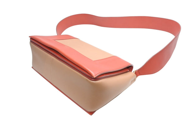 極美品 CELINE セリーヌ フレームショルダーバッグ バイカラー レザー レッド ブラウン ゴールド金具 中古 4b012255