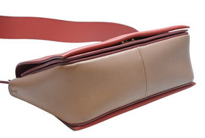 極美品 CELINE セリーヌ フレームショルダーバッグ バイカラー レザー レッド ブラウン ゴールド金具 中古 4b012255