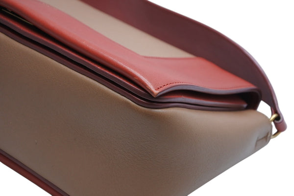 極美品 CELINE セリーヌ フレームショルダーバッグ バイカラー レザー レッド ブラウン ゴールド金具 中古 4b012255