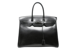 極美品 超希少 HERMES エルメス バーキン35 ハンドバッグ ソーブラック □O 中古 4b012277