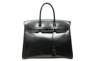 極美品 超希少 HERMES エルメス バーキン35 ハンドバッグ ソーブラック □O 中古 4b012277