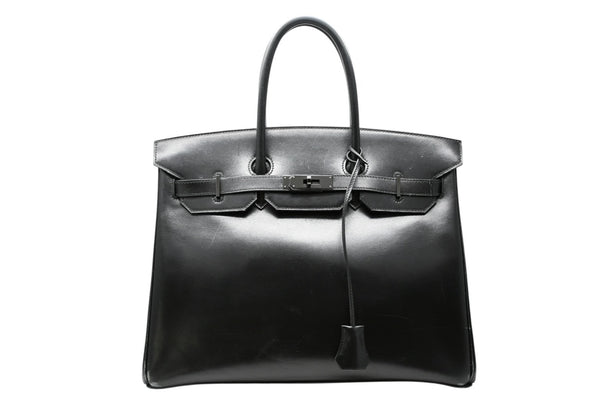 極美品 超希少 HERMES エルメス バーキン35 ハンドバッグ ソーブラック □O 中古 4b012277