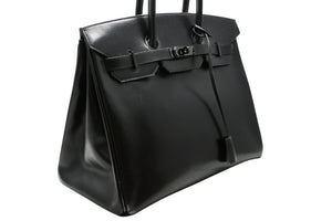 極美品 超希少 HERMES エルメス バーキン35 ハンドバッグ ソーブラック □O 中古 4b012277