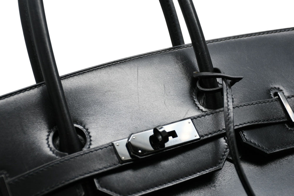 極美品 超希少 HERMES エルメス バーキン35 ハンドバッグ ソーブラック □O 中古 4b012277