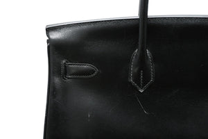 極美品 超希少 HERMES エルメス バーキン35 ハンドバッグ ソーブラック □O 中古 4b012277
