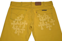 Load image into Gallery viewer, 新品未使用 デニムパンツ U VNTG JEAN BK 501 RED TAB セメタリークロスパッチ イエロー コットン レザー サイズ38 中古 4b012298