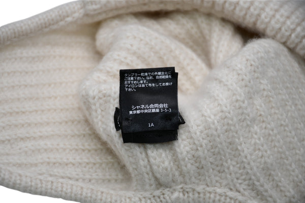 極美品 CHANEL シャネル 25AW フライトキャップ パイロットキャップ AAB271 ココマーク カシミヤ シルク アイボリー 中古 4b012301