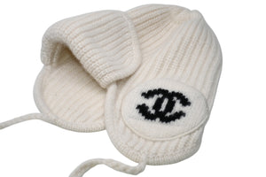 極美品 CHANEL シャネル 25AW フライトキャップ パイロットキャップ AAB271 ココマーク カシミヤ シルク アイボリー 中古 4b012301