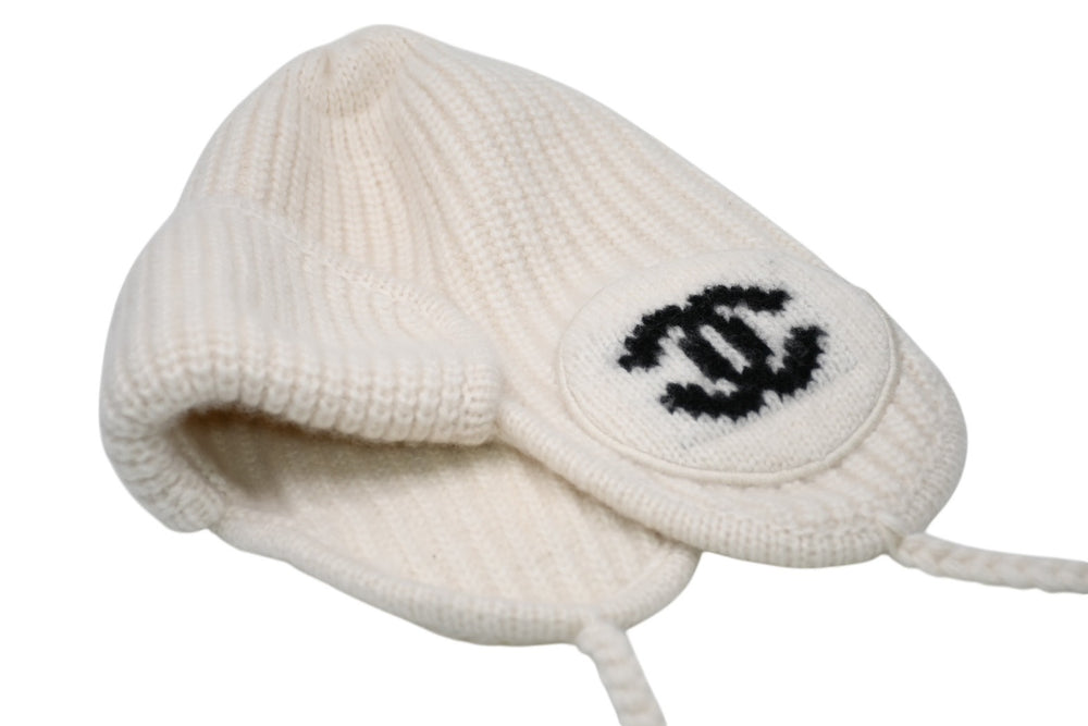 Very Good Condition CHANEL 25AW Flight Cap Pilot Cap AAB271 Coco Mark Cashmere Silk Ivory Used 4b012301