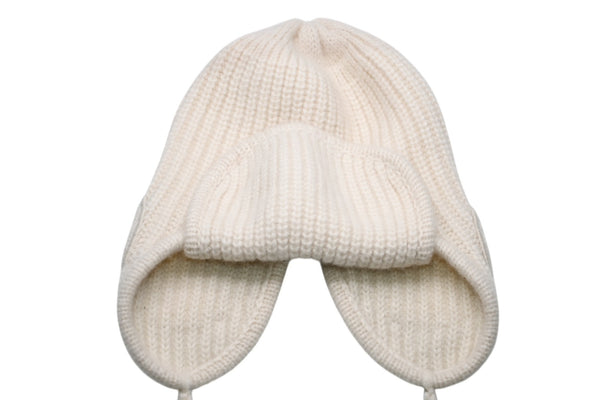 極美品 CHANEL シャネル 25AW フライトキャップ パイロットキャップ AAB271 ココマーク カシミヤ シルク アイボリー 中古 4b012301