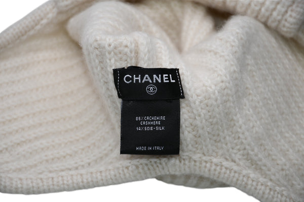 極美品 CHANEL シャネル 25AW フライトキャップ パイロットキャップ AAB271 ココマーク カシミヤ シルク アイボリー 中古 4b012301